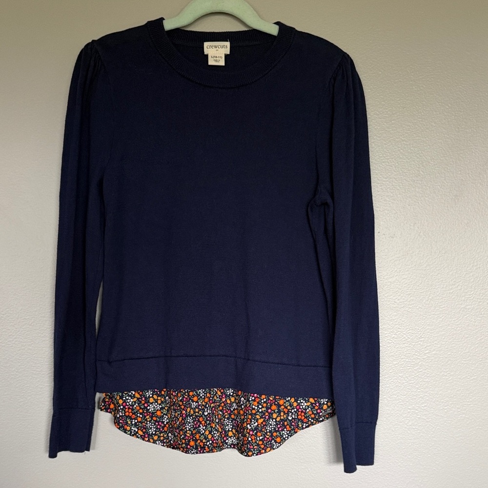 Crewcuts Navy Blue Sweater with Floral Hem